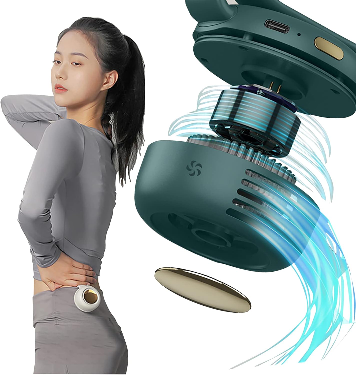 (2pcs)3 in 1 Portable Waist Clip Fan with 6H Working Time,360°adjustable wind direction,3 Speeds, Rechargeable Battery Operated Personal Fan,＜25dB Wind noise,Hands-free USB Belt Fan,Clothes, bags, hats, desktop,clip wherever you want (white + green)