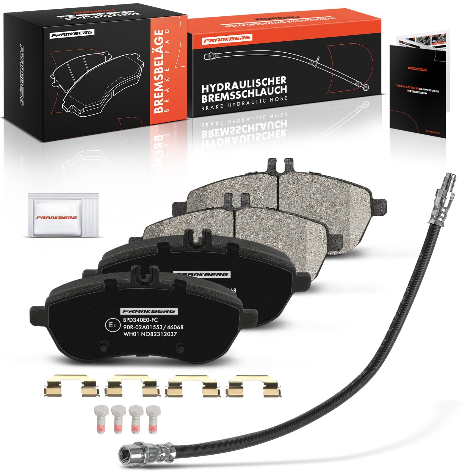 Frankberg 4 x Bremsbeläge + 2 x Bremsschlauch Vorne Kompatybilny z Klasą C W204 Coupe C204 T-Model S204 E-Klasse Cabriolet A207 Coupe C207 Zamiennik # 0054200820