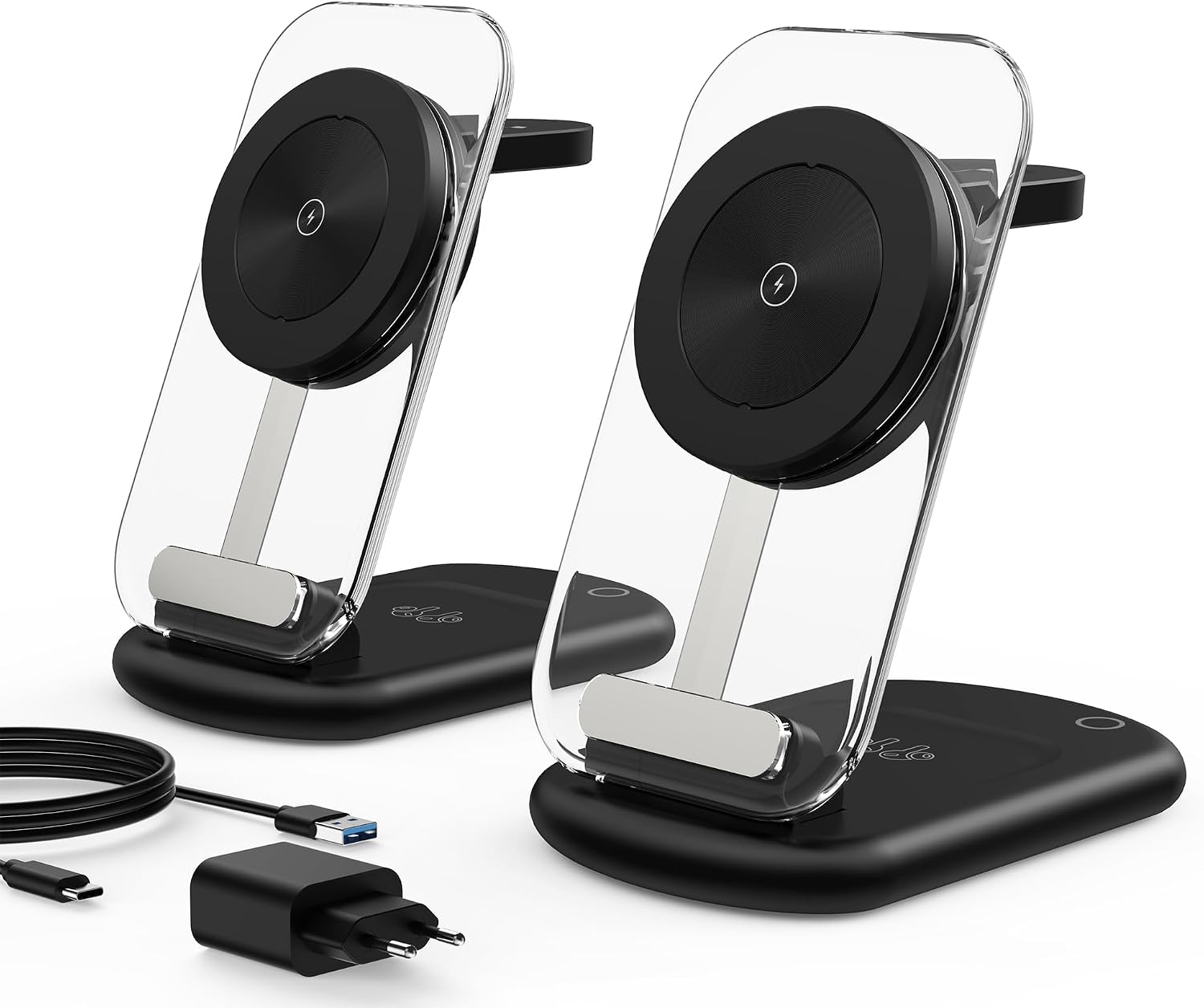 Wireless Charger Charger, 3 in 1 15W Wireless Charger, Inductive Charging Station for iWatch iPhone 17/16/15/14/13/12 Series, AirPods 3/2/Pro, Black, 2-Pack