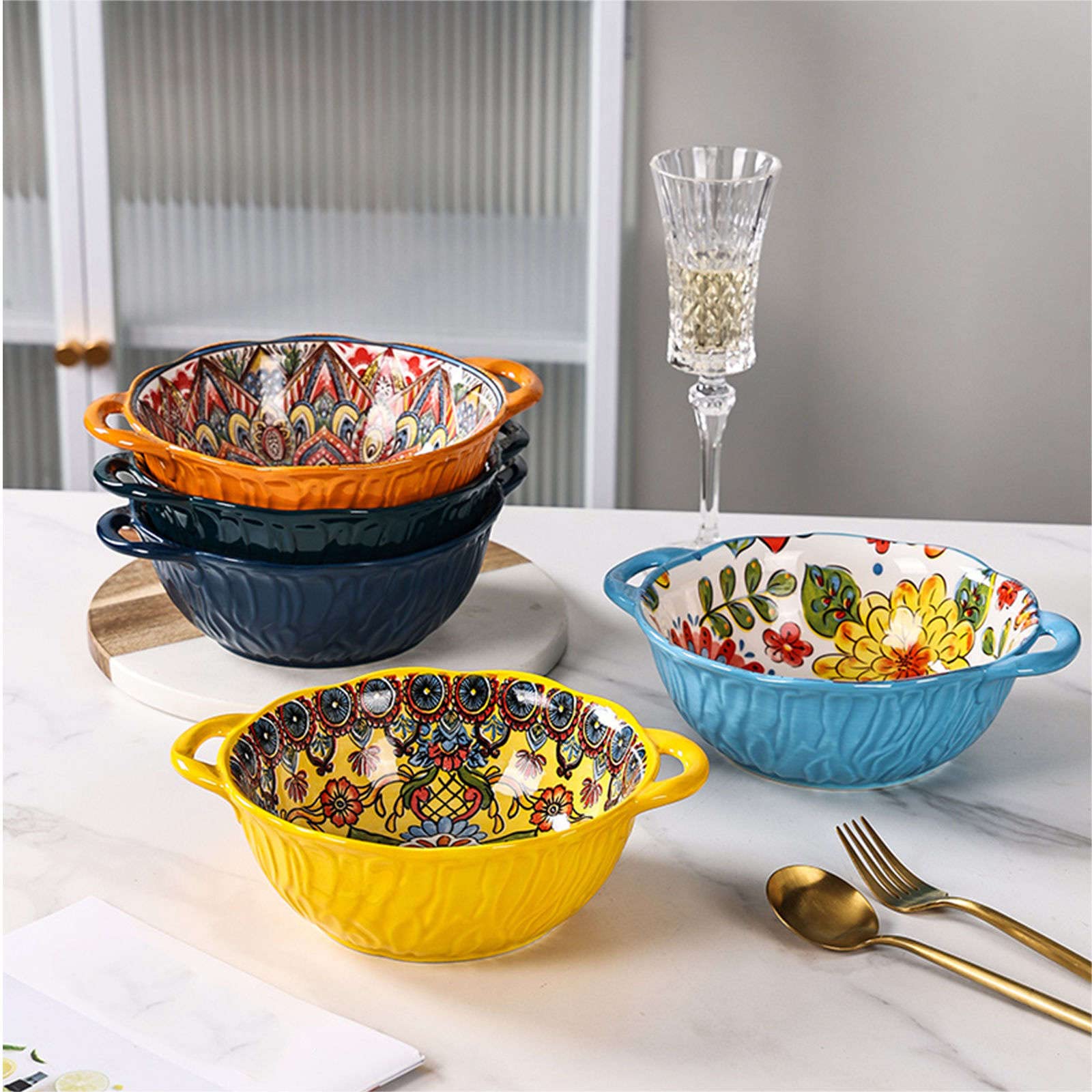 Vaisselle Bol à soupe ramen en céramique, tasse à soupe, grand bol à ramen en céramique, bol à soupe à l'oignon profond allant au four, bol de service allant au micro-ondes.-vert-1000 ml 35 oz (couleu