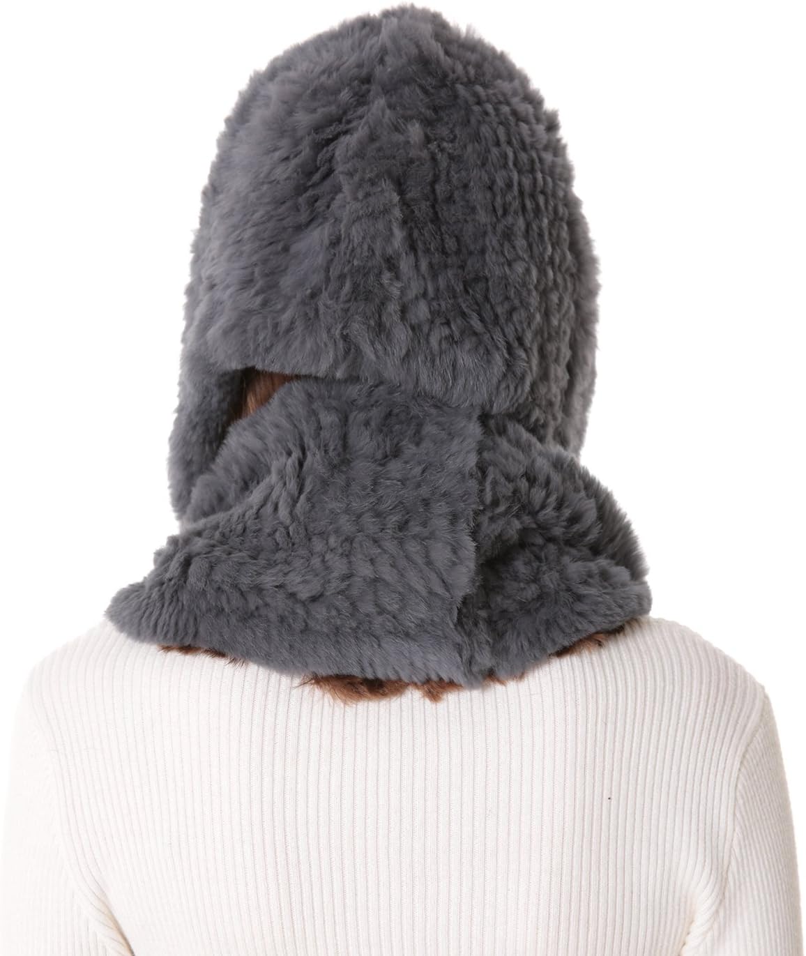 Women's Rex Rabbit Fur Infinity Scarf with Hat