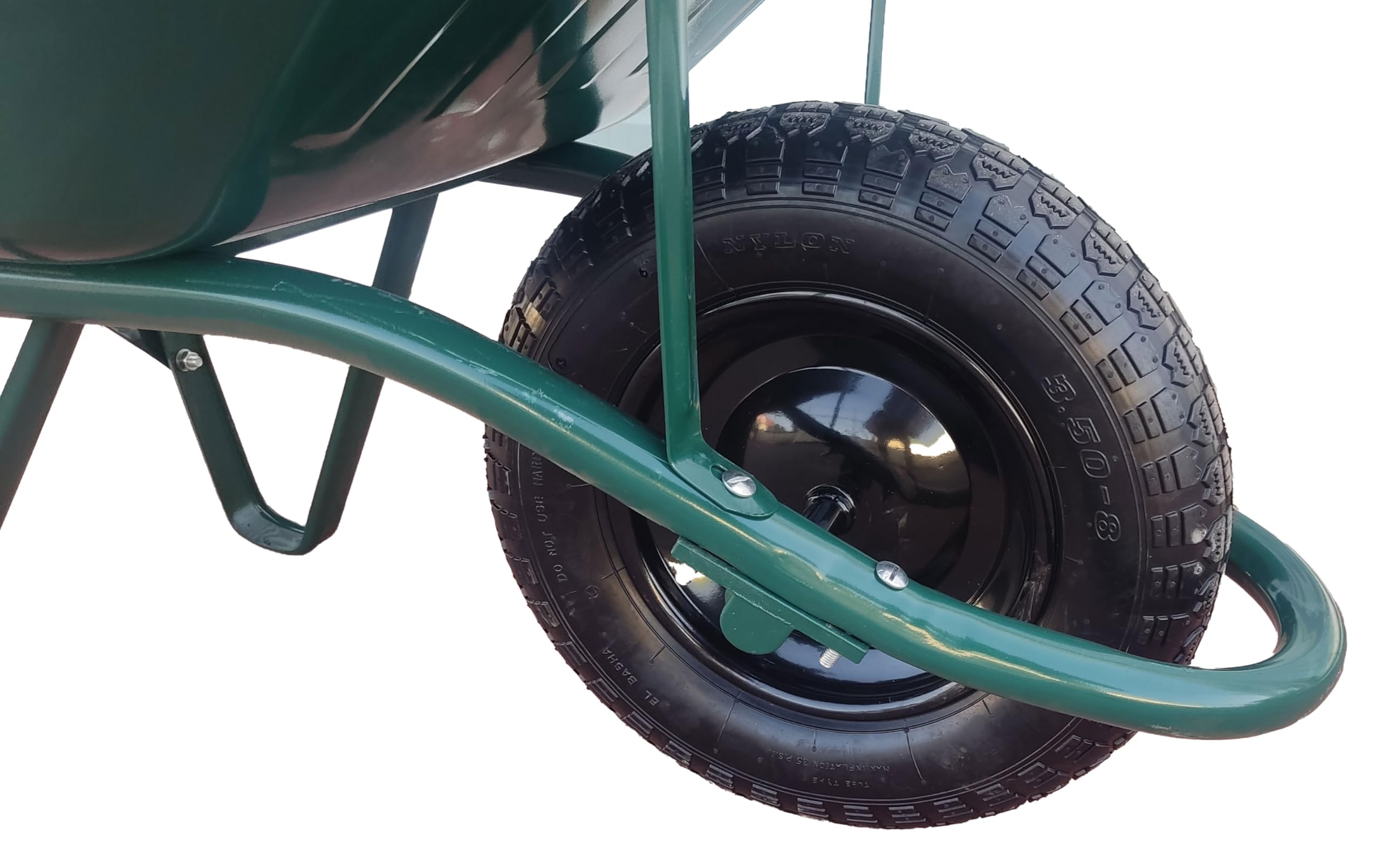 Carretilla de jardín | Resistente | Color Verde| 65 litros de Volumen | 110 kg | Neumáticos con llanta metálica | Carretilla de Transporte