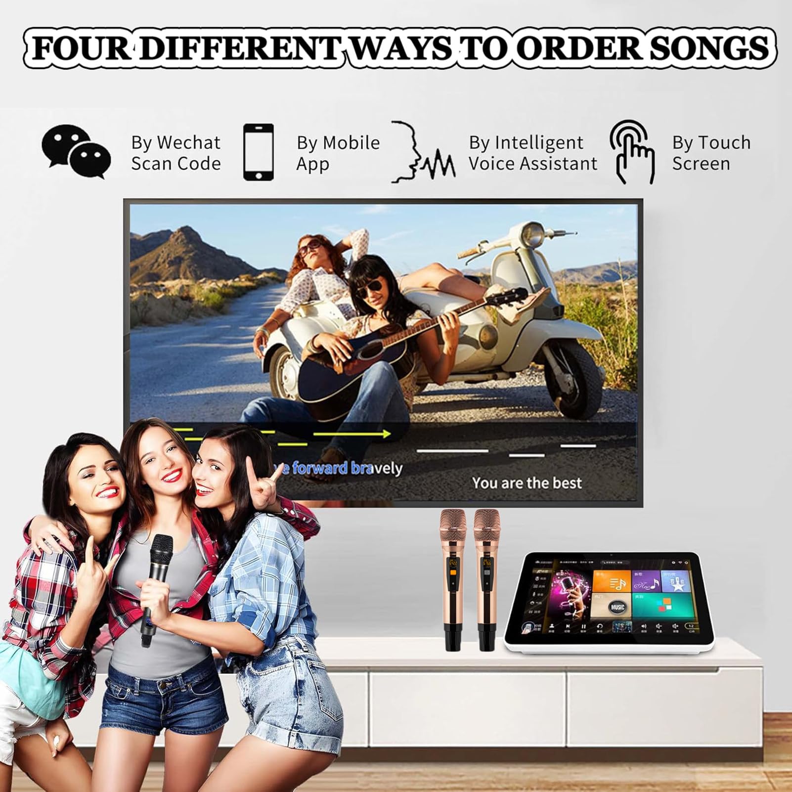 Macchina per Karaoke Intelligente, Lettore Karaoke Professionale con Schermo Touch da 18,5 Pollici, Schermo di visualizzazione dei Testi, Microfono Wireless, App Youtube Online, Nero-8 TB