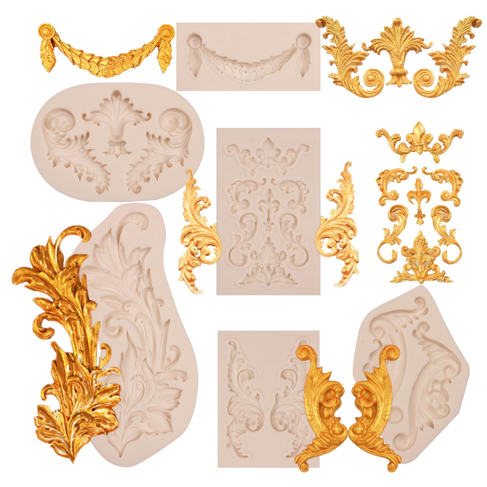 Baroque Silicone Molds, 6 Pieces, Curlicues Scroll Fondant Mold