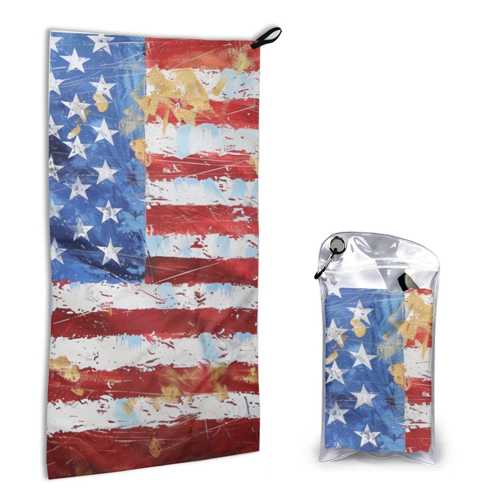 BWWHCCTI Quick Dry Hand Towel With Bag - American Flag Independence Fourth of July Printed Super Absorbent Face Cloth Microfiber Travel Sports Towels 40x80cm