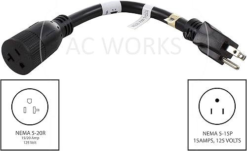 Miniatura 10 de AC WORKS Adaptador de hoja en T de 15 a 20 amperios y 125 voltios (25PK-UL Cert.)