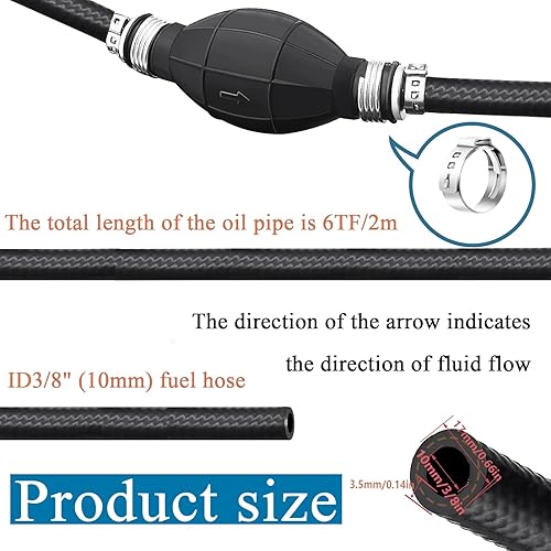Miniatura 2 de Taiss Manguera de línea de combustible para motor de barco de 6 pies con diámetro interior de 38 pulgadas (0.394 in), con 2 bombas de imprimación de