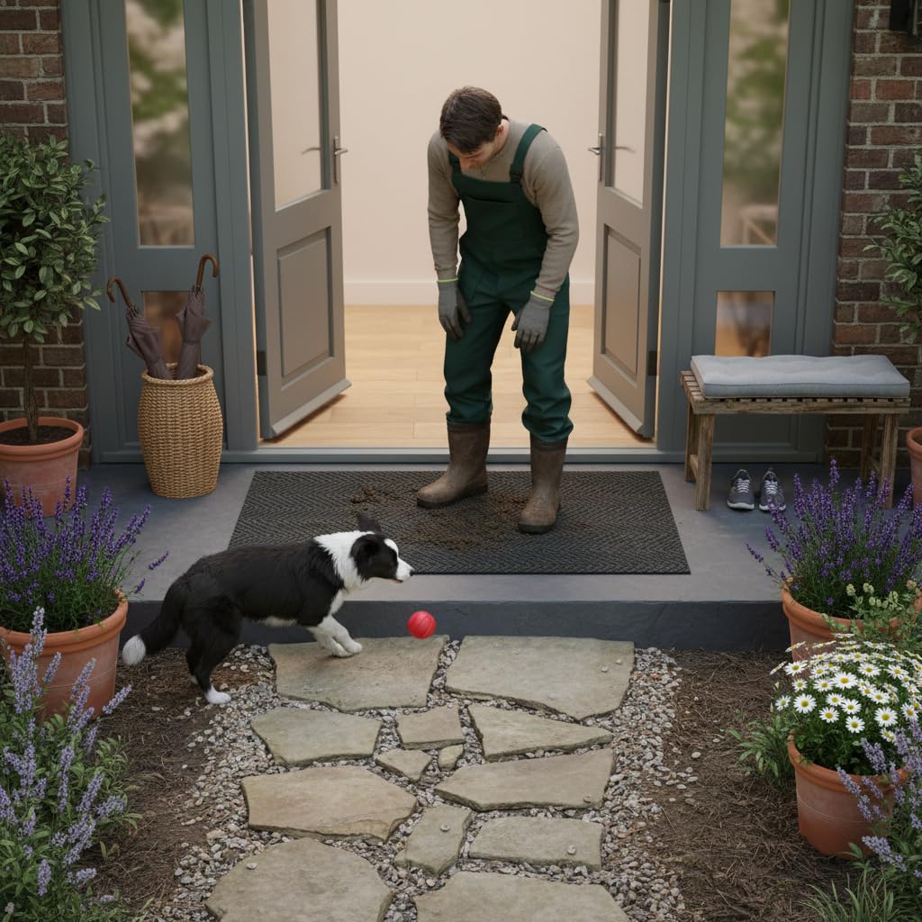 UHOUSEST Door Mat 90x200cm, Non Slip Washable Indoor Outdoor Door Mats, Dirt Trapper Floor Mat with TPE Backing, Edge-Free Grey Doormat for Extra Large Commercial Space, Hotel Lobby