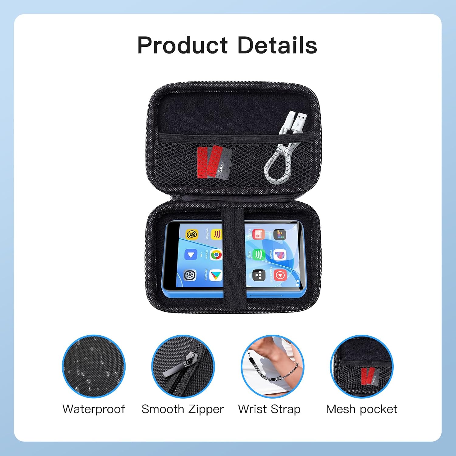 Carrying Case for Diofox M8 MP3 Player- Hard Shell Protective Carrying Case, Portable Travel Storage Bag with Lanyard & Carabiner | Anti-scrathes&Shockproof