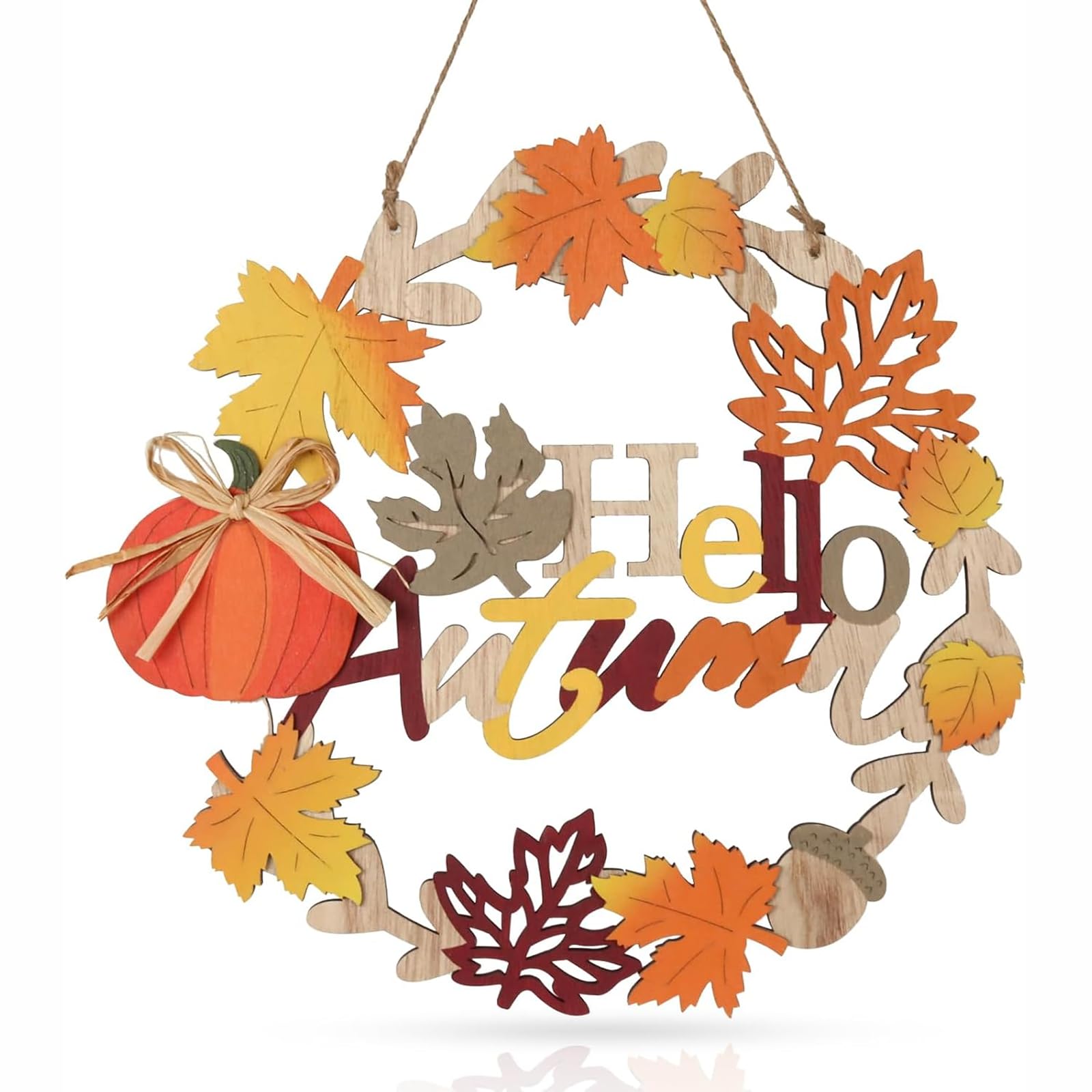 Autumn Decorations Door Sign Fall Door Decor Wooden Wreath,Harvest Welcome