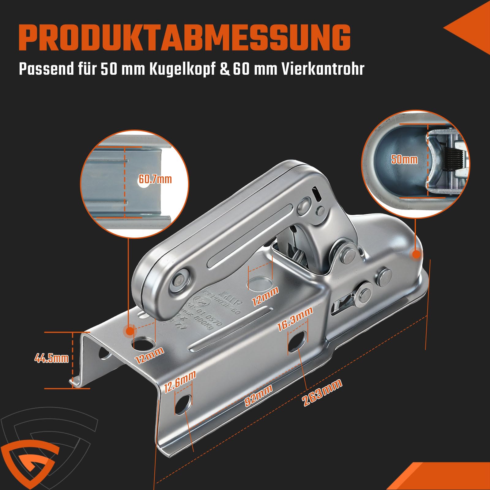 GEARMONSTER Zugkugelkupplung 800KG 50x60mm Universal Anhängerkupplung