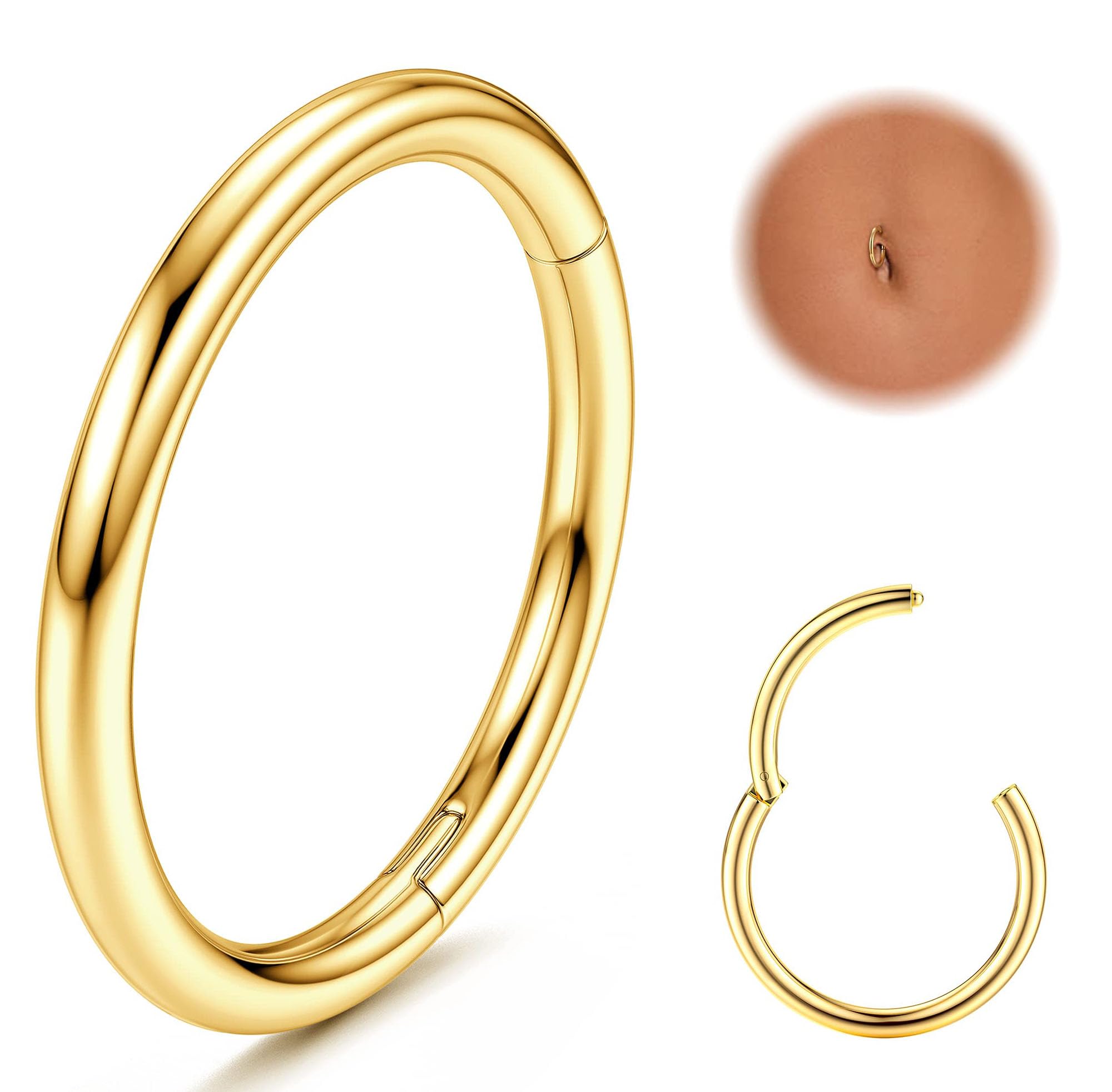 FIOROYAL 14G Piercing Ombligo Acero Quirurgico para Mujeres Ombligo Piercing Oro Plata Ópalo Hélice Tragus Cartílago Oreja Piercing Clicker Ombligo Piercing 8MM/10MM/12MM