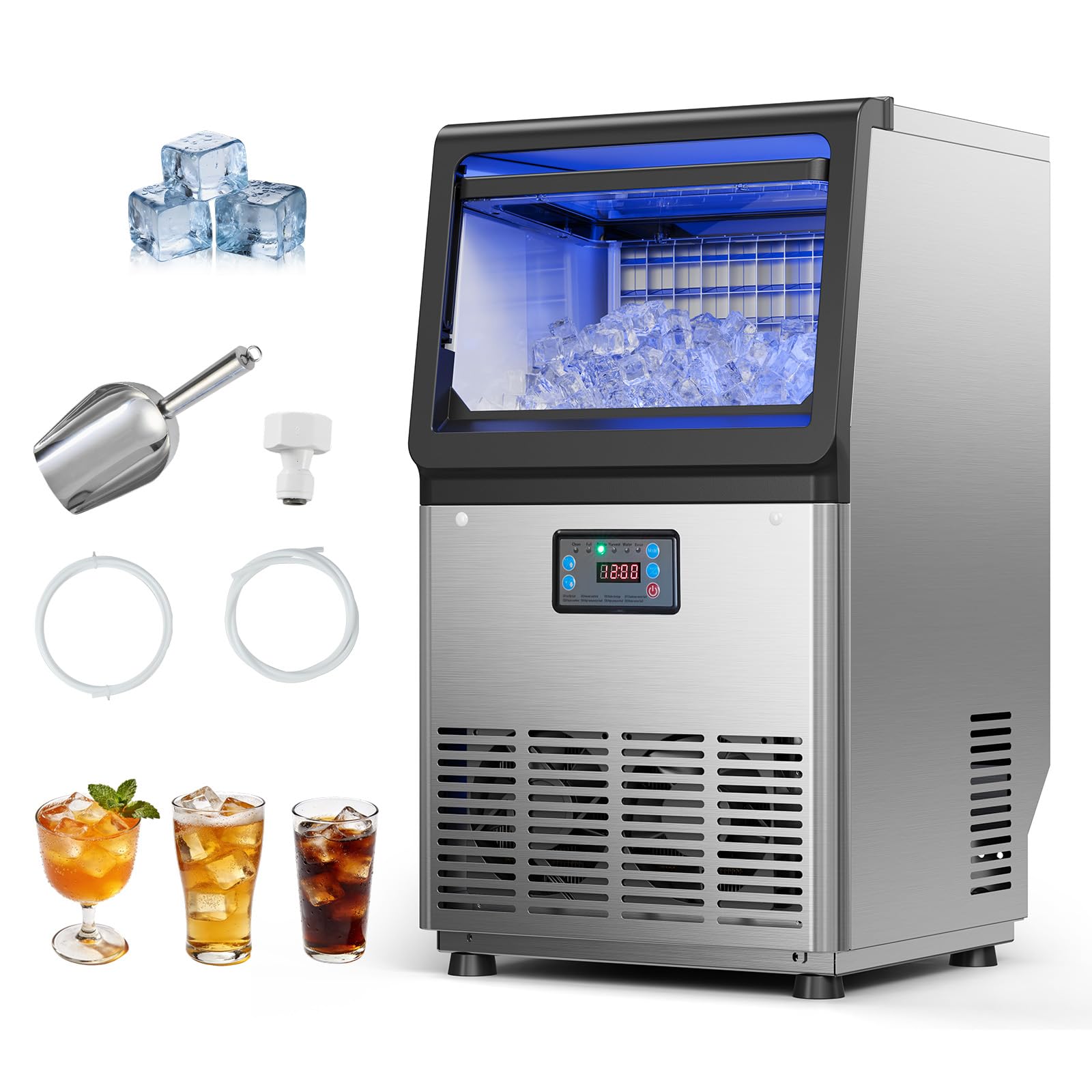 VEVOR Macchina per Cubetti di Ghiaccio Commerciale, Fabbricatore di Cubetti di Ghiaccio 36 kg/24h Serbatoio Capienza da 6 kg Funzione Autopulente con Display LED Bevande Ghiacciate, Bar, Ristorante