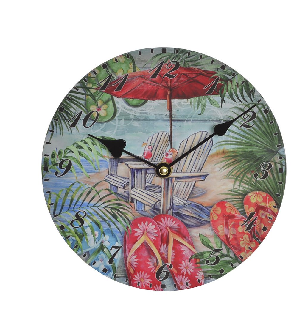 Horloge pendule murale bois plage finition artisanale mer et été 20 cm