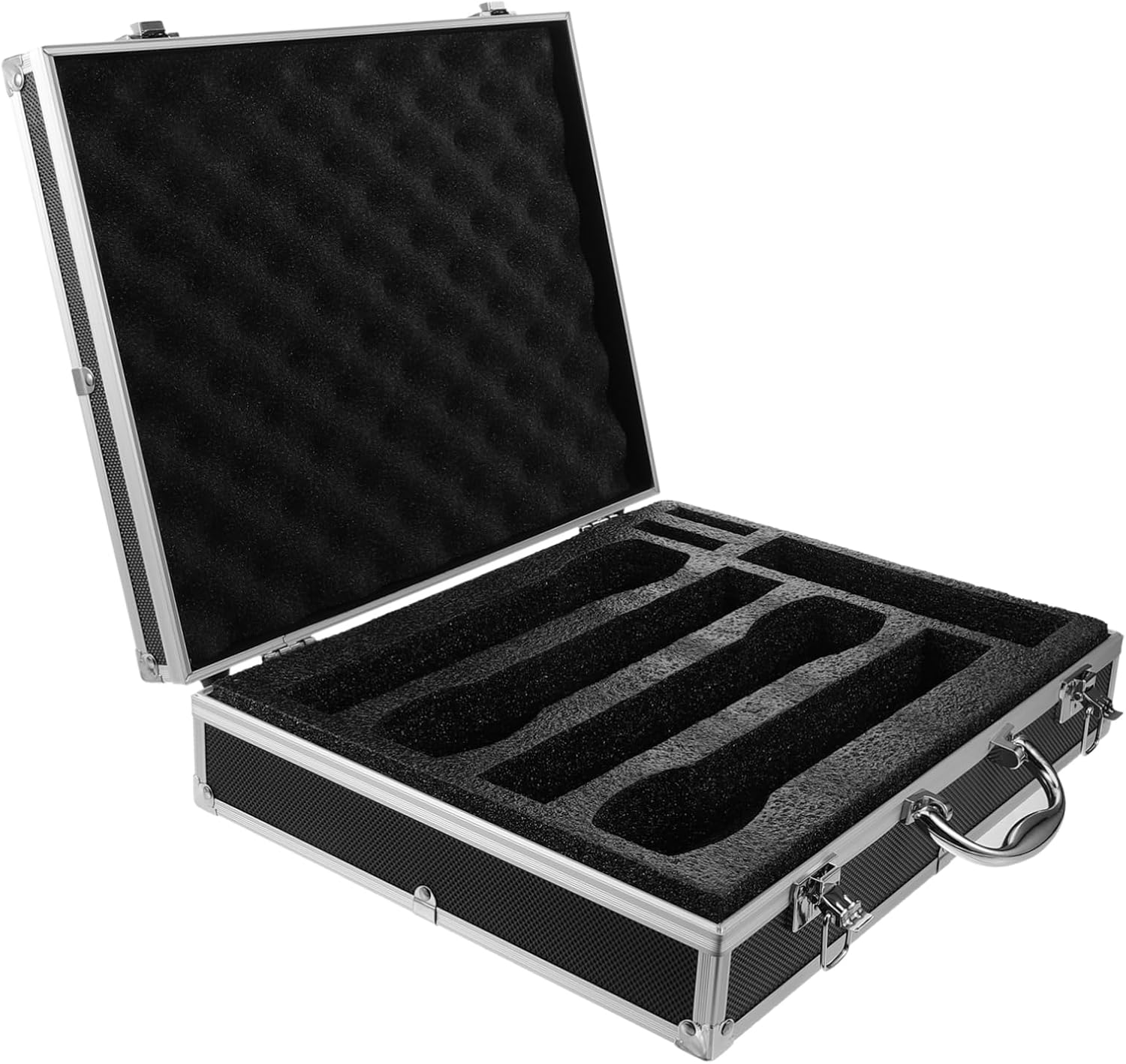 4-Pack Hard Case for Handheld Wireless Microphones Portable Aluminum Microphone Storage Box with Handle Protective Carrying Case for KTV and Events