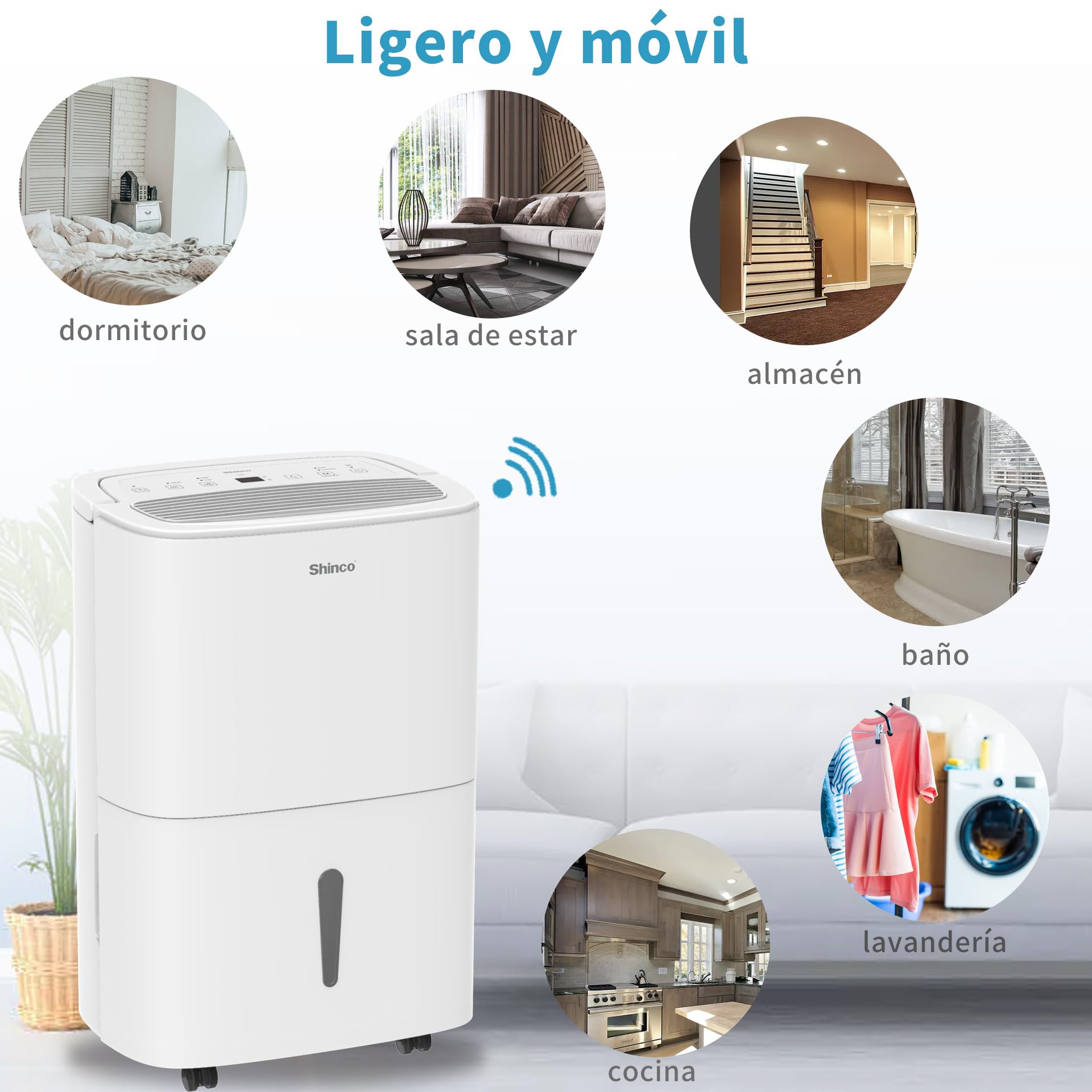 SHINCO WIFI Deshumidificador Portátil 30L/Día, Purificador de Aire, Filtro de Carbón Activado, Temporizador de 24 Horas, Drenaje Continuo, Función de Secado, Blanco