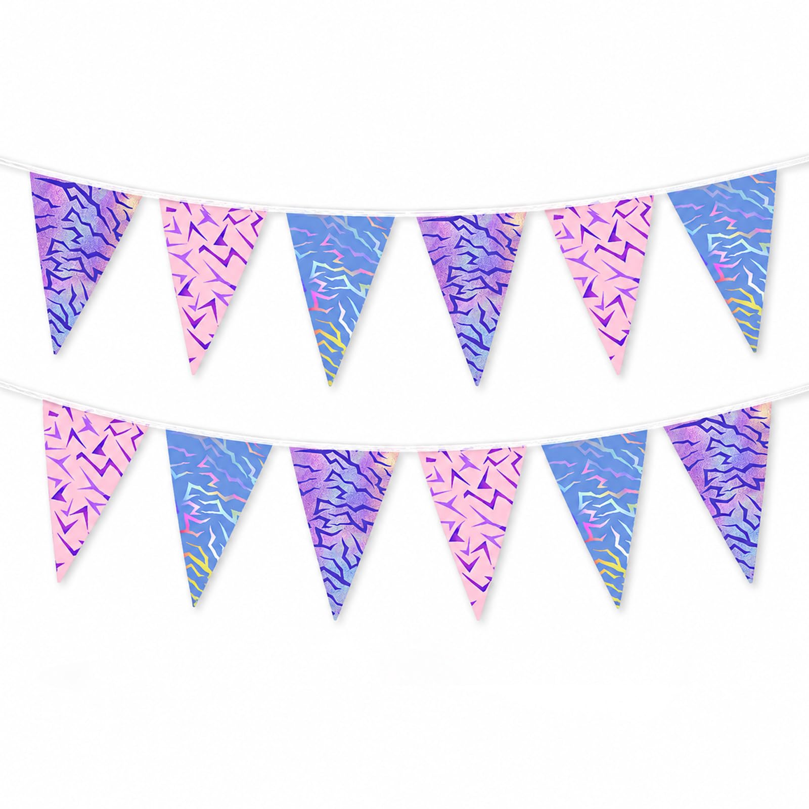 4M Kpop Party Bunting, 12pcs Waterproof Purple and Pink Birthday Bunting, Triangle Flags Pennant for Kpop Party Banners Party Decorations