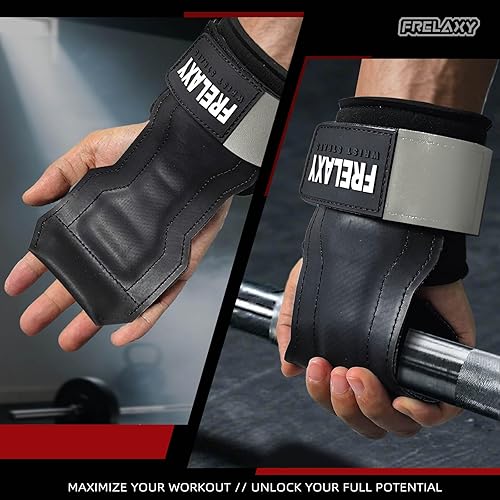 Miniatura 6 de Frelaxy Correas de levantamiento de muñecas, empuñaduras de goma para levantamiento de pesas con palma antideslizante y muñequeras, soporte para