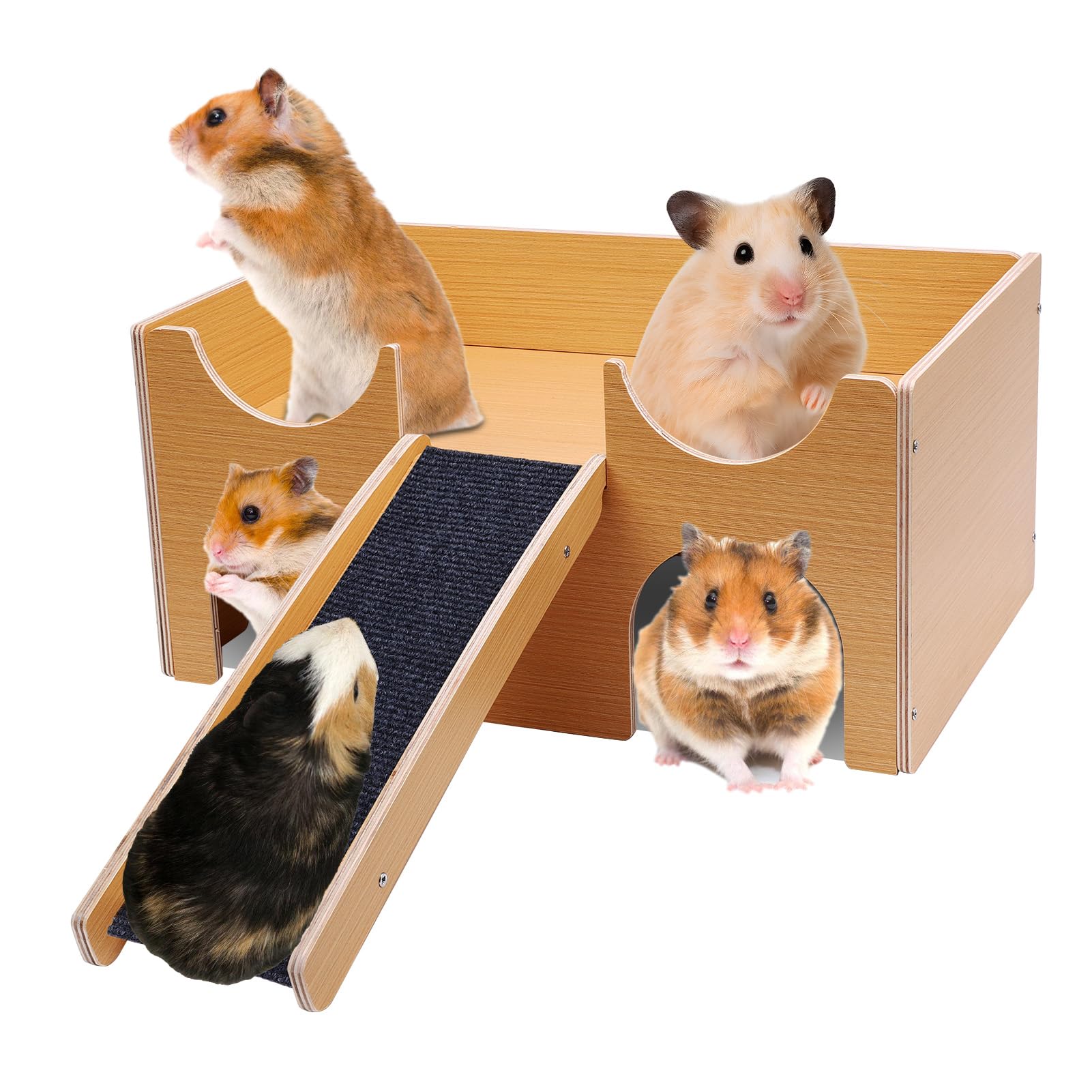 Gugxiom Updated Guinea Pig Hideout,Guinea Pigs House with Stairs and Soft Mats,Guinea Pig Hut for Hamster,Rabbit,and Other Small Animals(Upgrade)