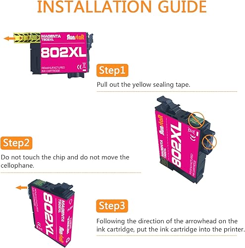 Miniatura 4 de Run Star Paquete de 2 cartuchos de tinta 802XL T802XL magenta remanufacturados de repuesto para Epson 802XL T802XL uso para impresoras Epson