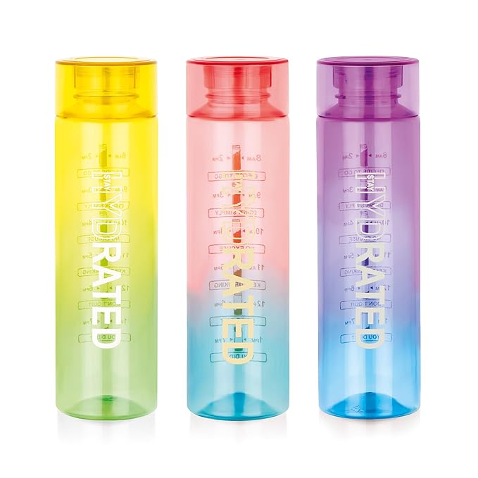ATTRO Glitz 1000ml Dual Color Round Plastic Water Bottle Fridge Bottle – Wide Mouth, BPA-Free, Leakproof, Ideal for Gym, Office & Travel Set Of 3- Assorted