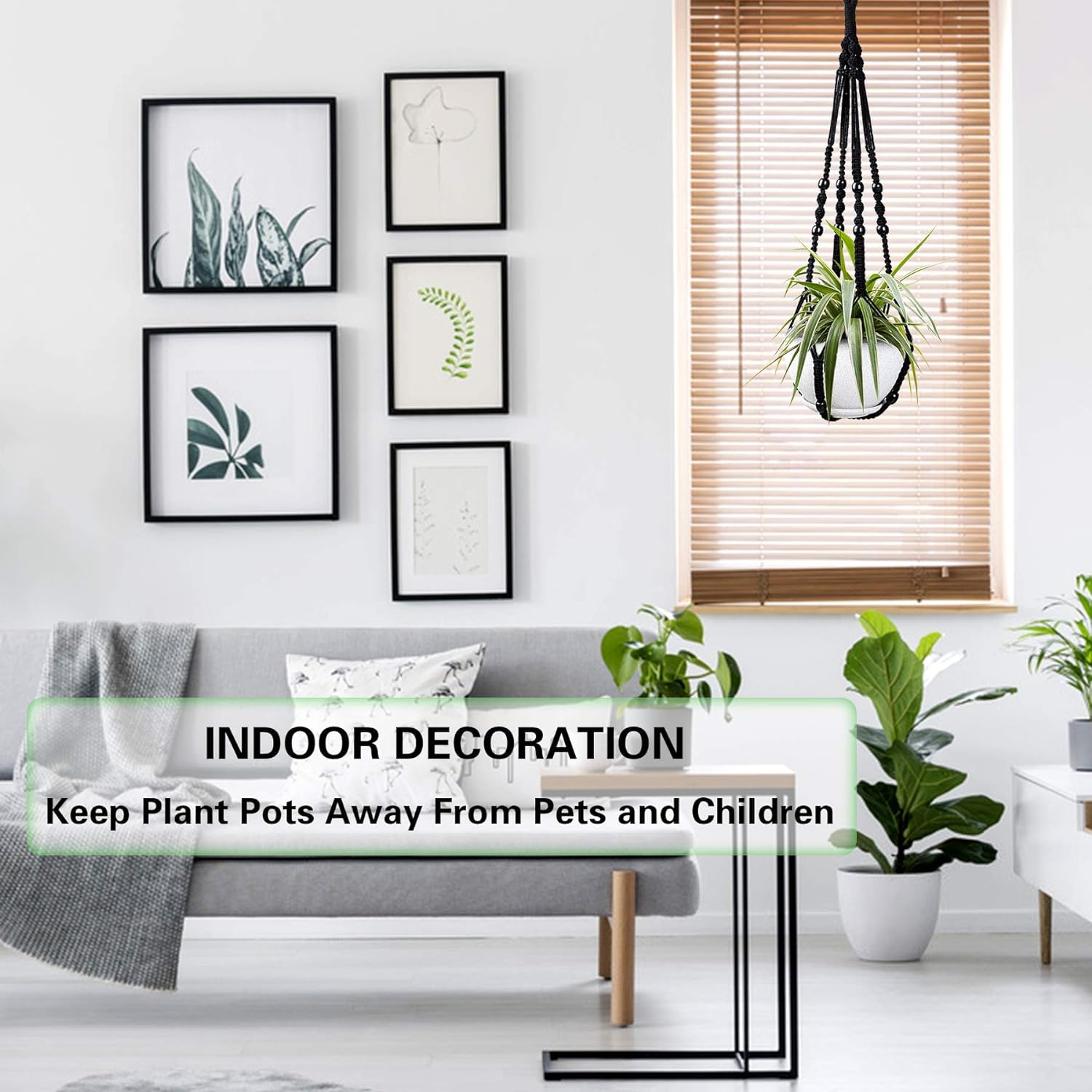 Lot De 2 Pots De Fleurs Suspendus Macramé Avec Crochets - Décoration Intérieur Extérieur Noir