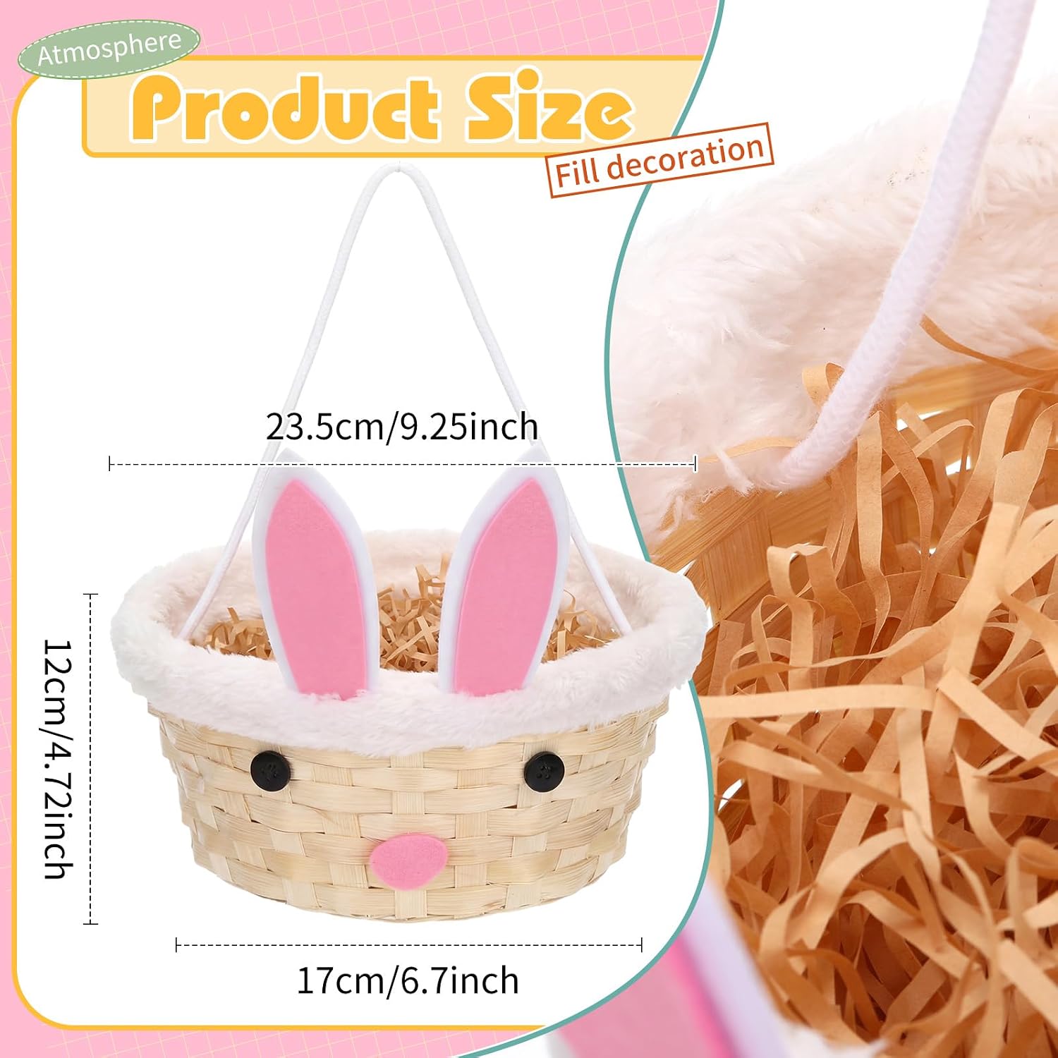 didaey 6 pcs wicker basket with rope handles woven bamboo basket with grass raffia filler cute rabbit picnic hamper for party gifts (wood color) wood color 6