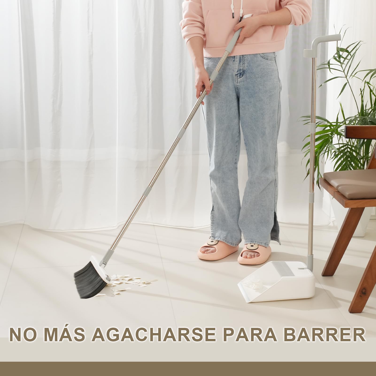 Mitclear Juego de Escoba y Recogedor de Mango Largo, 180° Giratoria, Borde de Aluminio