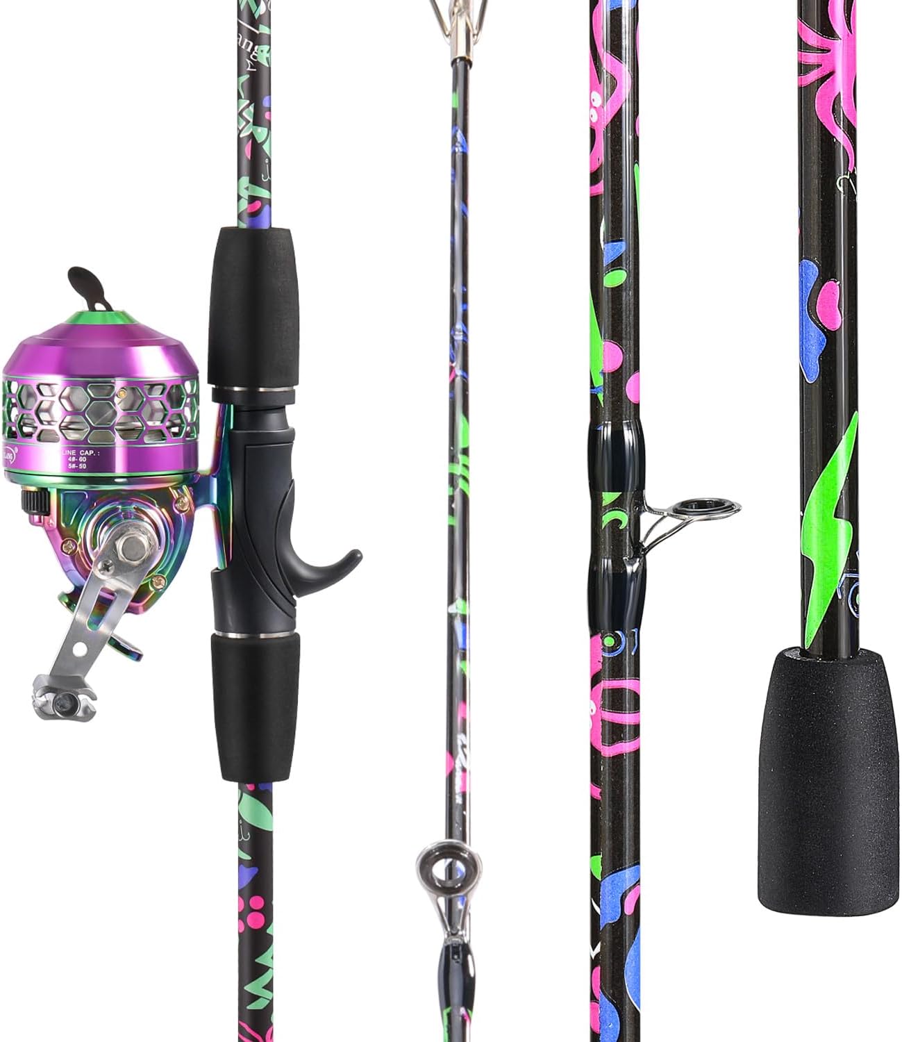 Sougayilang Spincast Fishing Rod Reel Combo, 5.9ft 2 Pieces Medium Power Fiberglass Composite Casting Rod with Smooth Strong Spincast Reel for Bass, Trout, Crappie, Catfish Freshwater