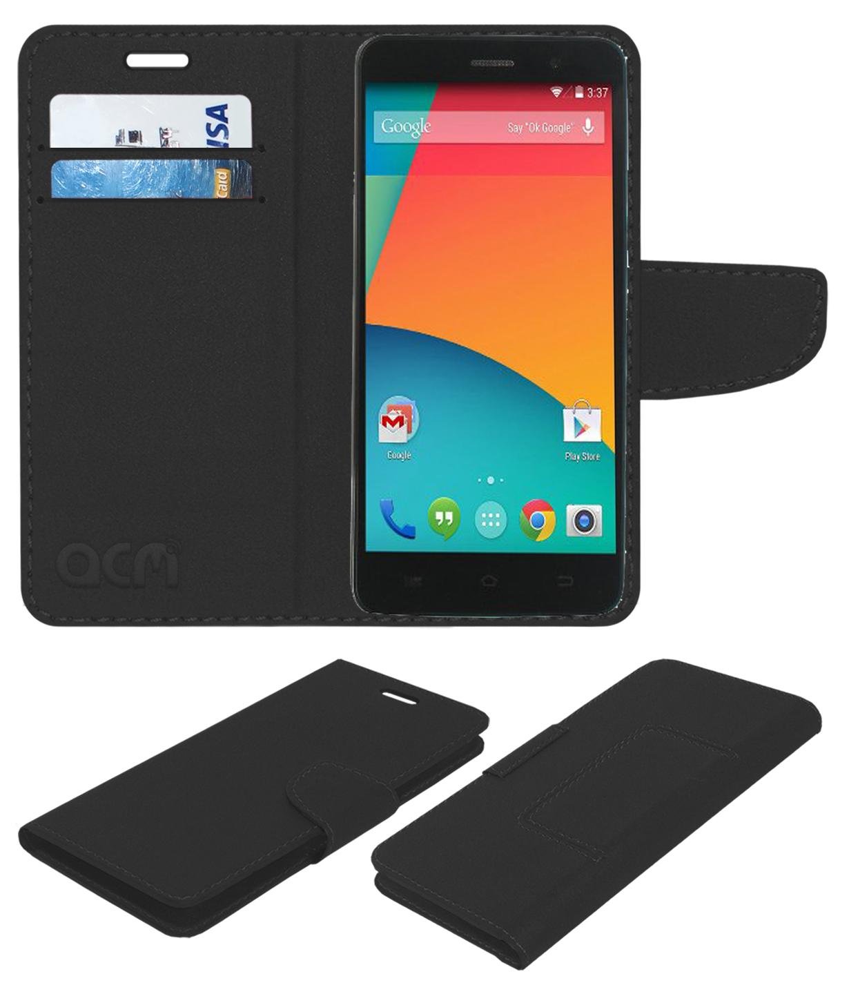 ACMACM Mobile Leather Flip Flap Wallet Case Compatible with Matrixx Sonic M1 Mobile Cover Black