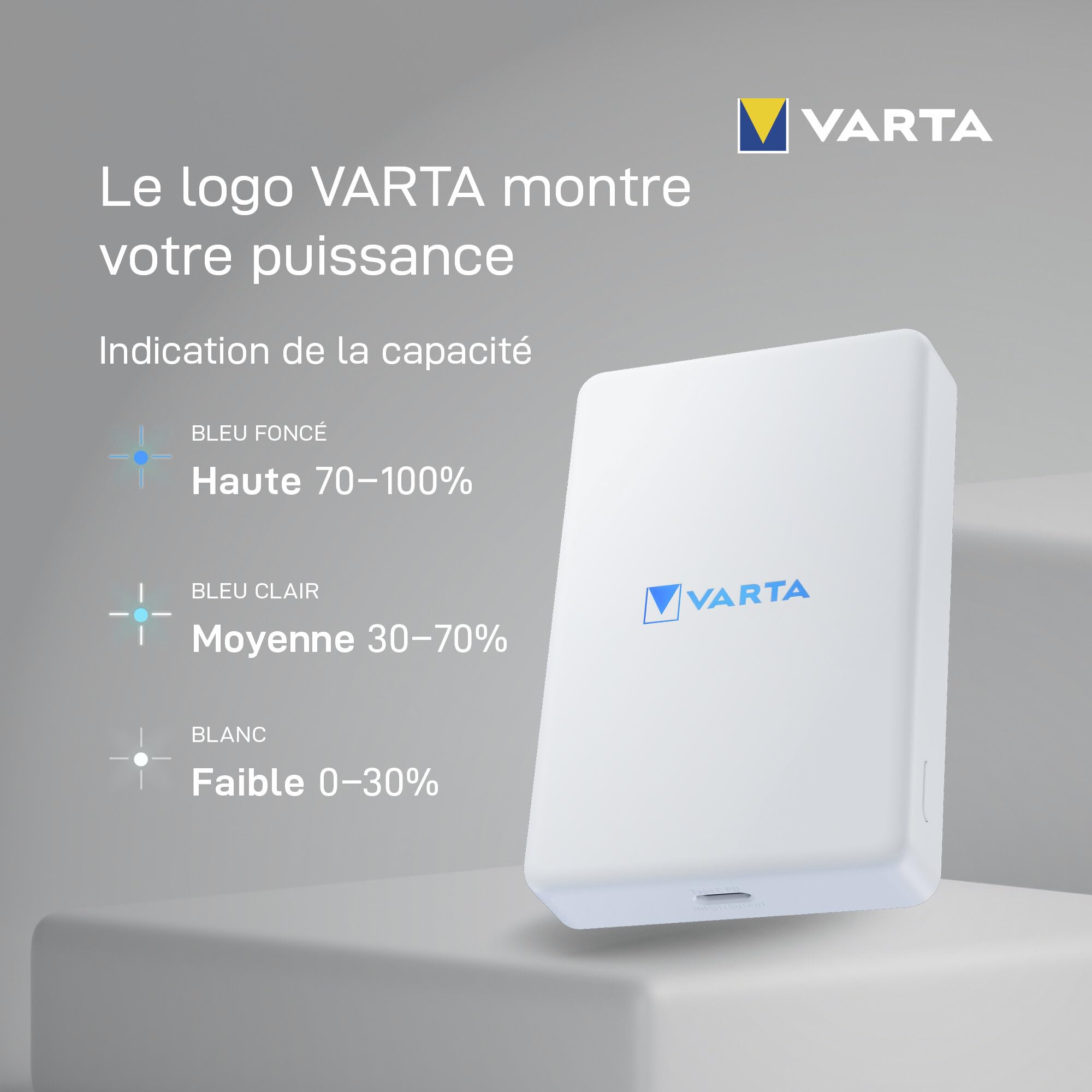 VARTA Power Bank 5000 mAh, Mag Pro, magnétique, sans Fil, Coloris Blanc