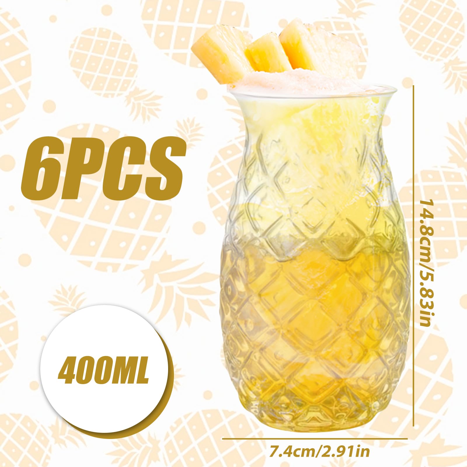 Cocktailgläser Set 6 Stück: 480 ml Ananas Gläser, Cocktail Becher für Bar, Party Weinsaft, Ananasgläser Klares Cocktailglas mit Ananas-Relief für Cocktails, Saftgläser, Longdrink-Glas