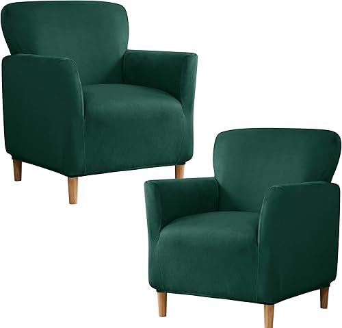 Vista 24 de XMNTG Funda elástica de terciopelo verde oscuro para sillón individual, funda de sofá moderna de mediados de siglo con brazos, protector de muebles