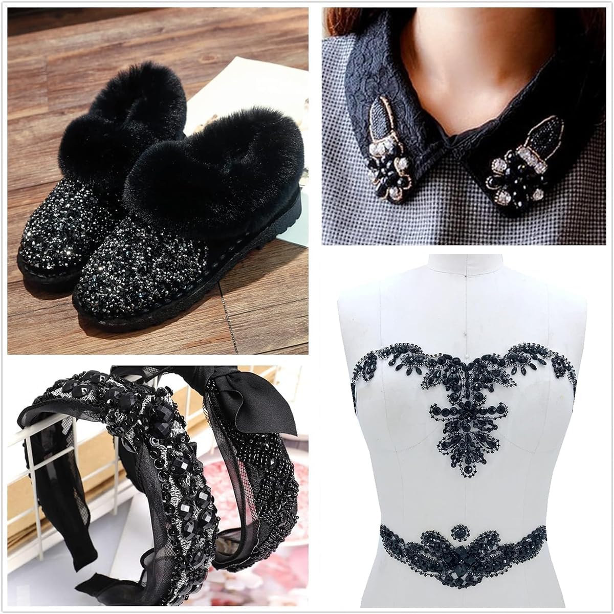 DONGZHOU Flatback Sew On Rhinestone,Sew On Crystal with Holes Mix Shape Glass Rhinestones Crystal Gems Sewing Stones for Clothes, Garments, Dress and Shoes，Jet