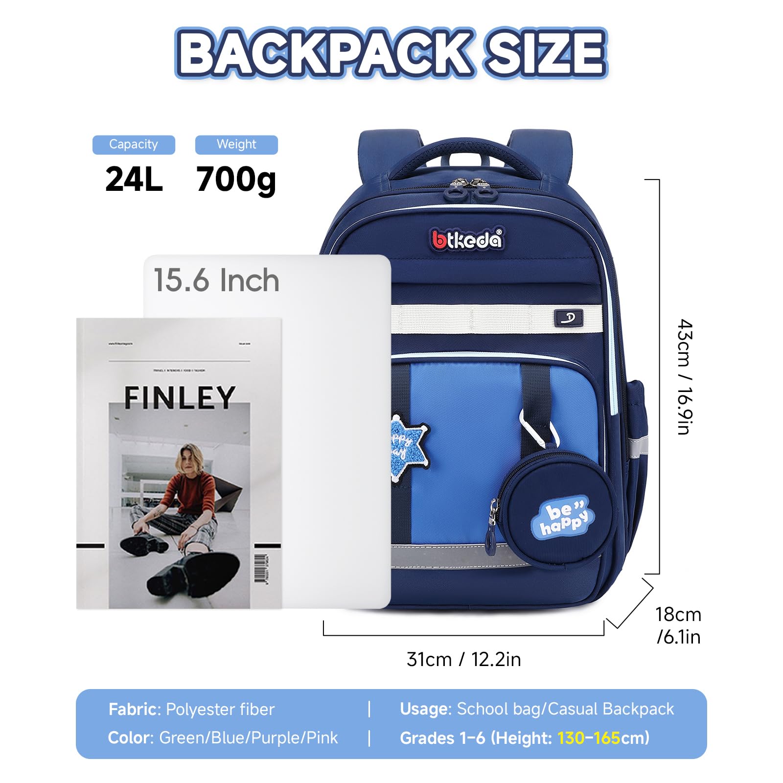 Amythe Sac d'école Garçon CP-CM2 Réfléchissant