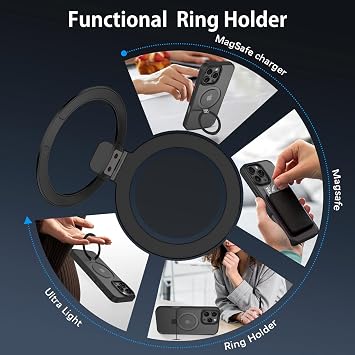 Coverzone iPhone 16 Pro ile Uyumlu Kılıfı Manyetik Halka Standlı Magsafe ile Uyumlu, Tam Gövde Koruyucu Kılıf İnce Darbeye Dayanıklı Ayaklı AlloyMetal Telefon Kılıfı - Siyah