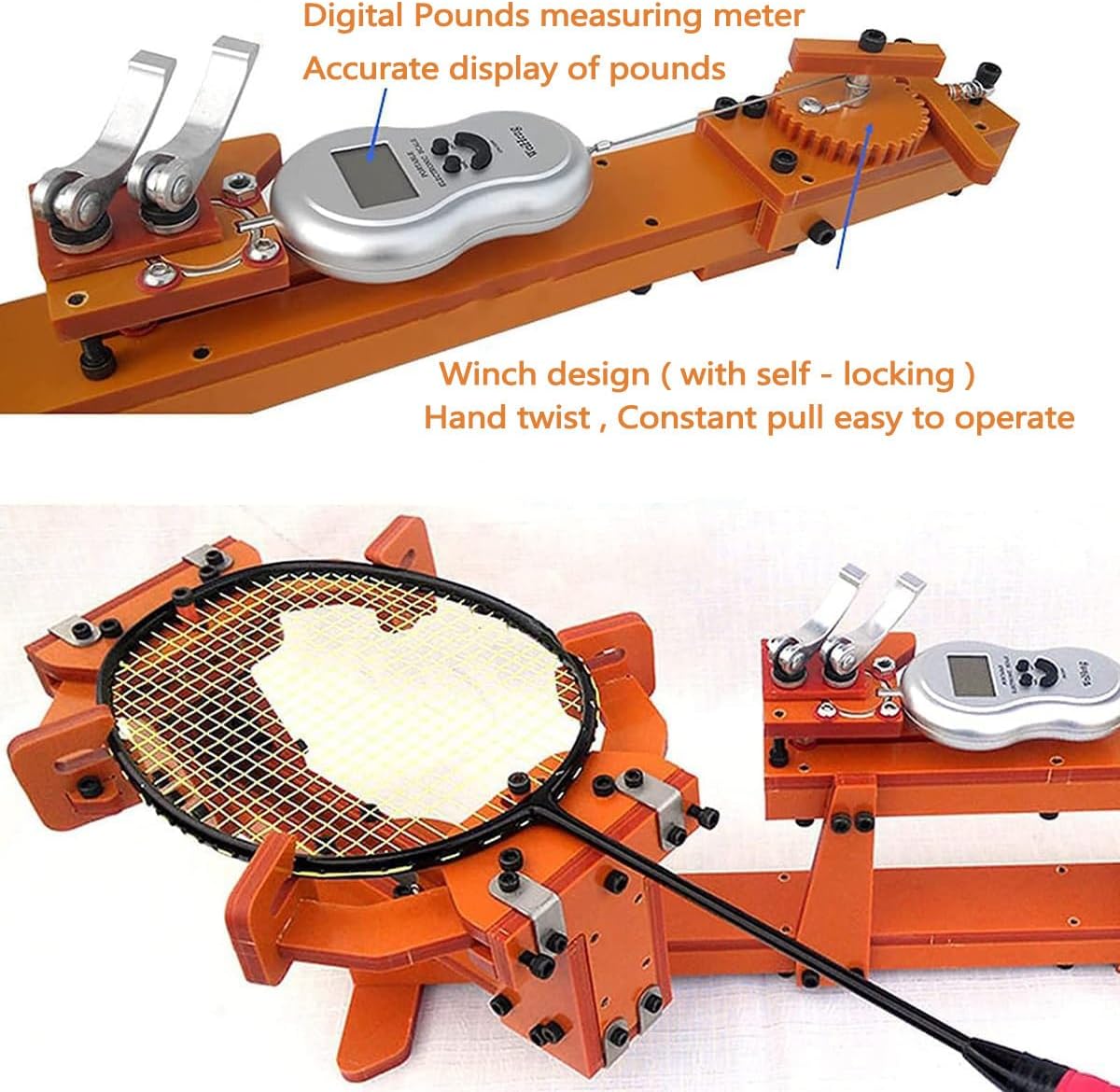 DIY Racket Frame Threading Machine, Badminton Racket stringing Machine, 6 Point Fixed 60 lb Badminton Racket stringing Machine/Digital Display