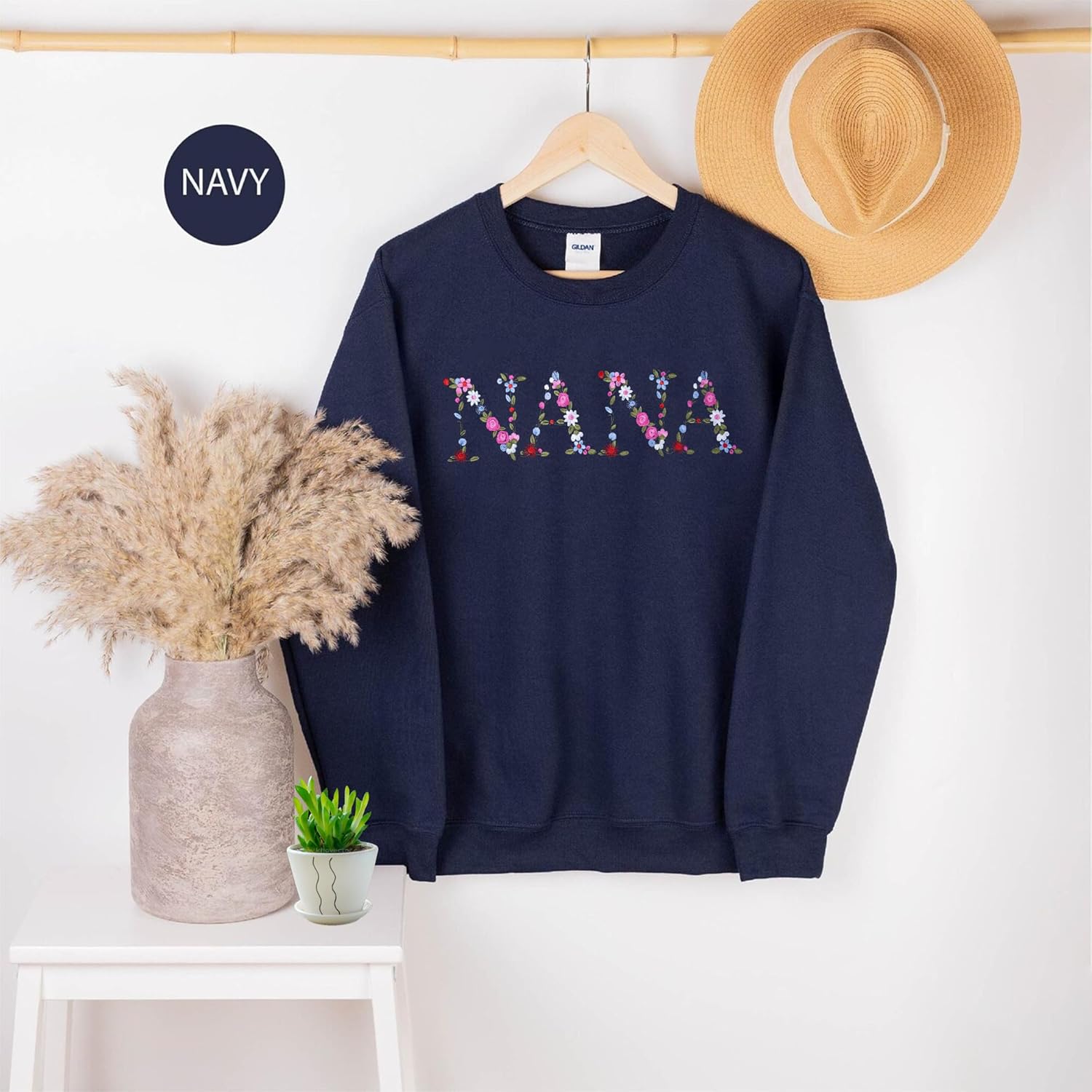 Embroidery Nana Sweatshirts For Women Gift Sweatshirt From Grandkids Nana Flower Grandma Gift Mothers Christmas - Image 3