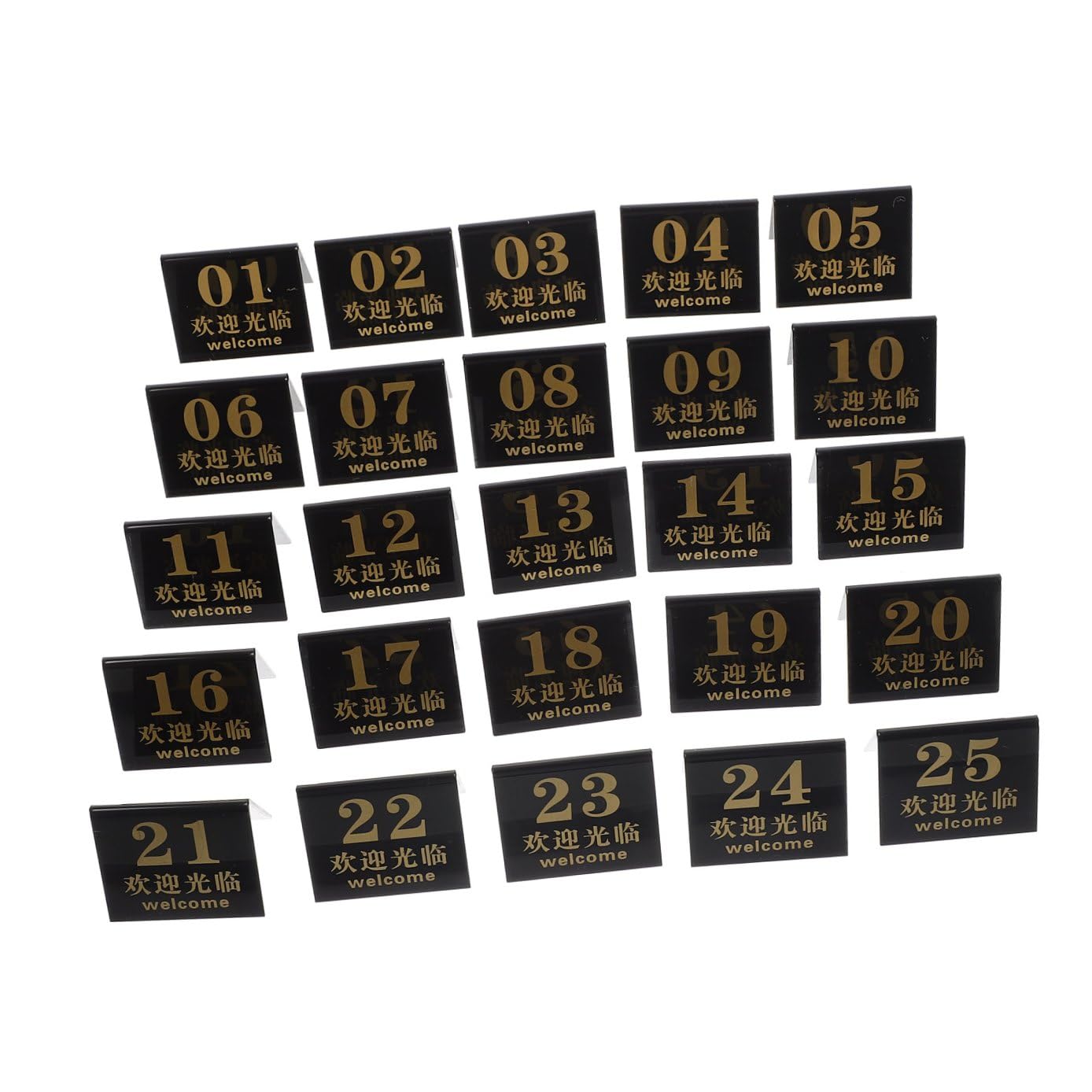 25 Stück Teiliges Acryl Tischnummern Doppelseitig Bedruckt Stabile Tischnummern für Hochzeit Bankett Party Eleganter Schwarzer Hintergrund mit Goldenen Zahlen