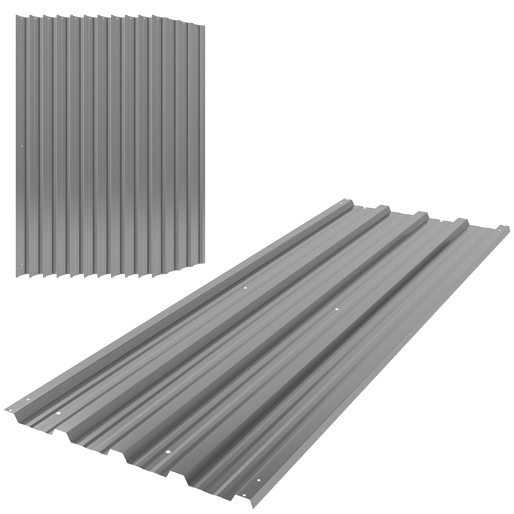 Outsunny 12 Pack Roofing Sheets - Galvanised Metal Corrugated Panels for Greenhouse Shed - Light Grey