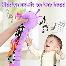 LIGHTDESIRE Baby Toys 6-12 Months Musical Caterpillar,Infant Toys Stuffed Animals with Ruler Design,Pull String,Crinkle&Rattles,Teething Toys Tummy Time Newborn Boy Girl Gifts 0-12 Months(Purple)