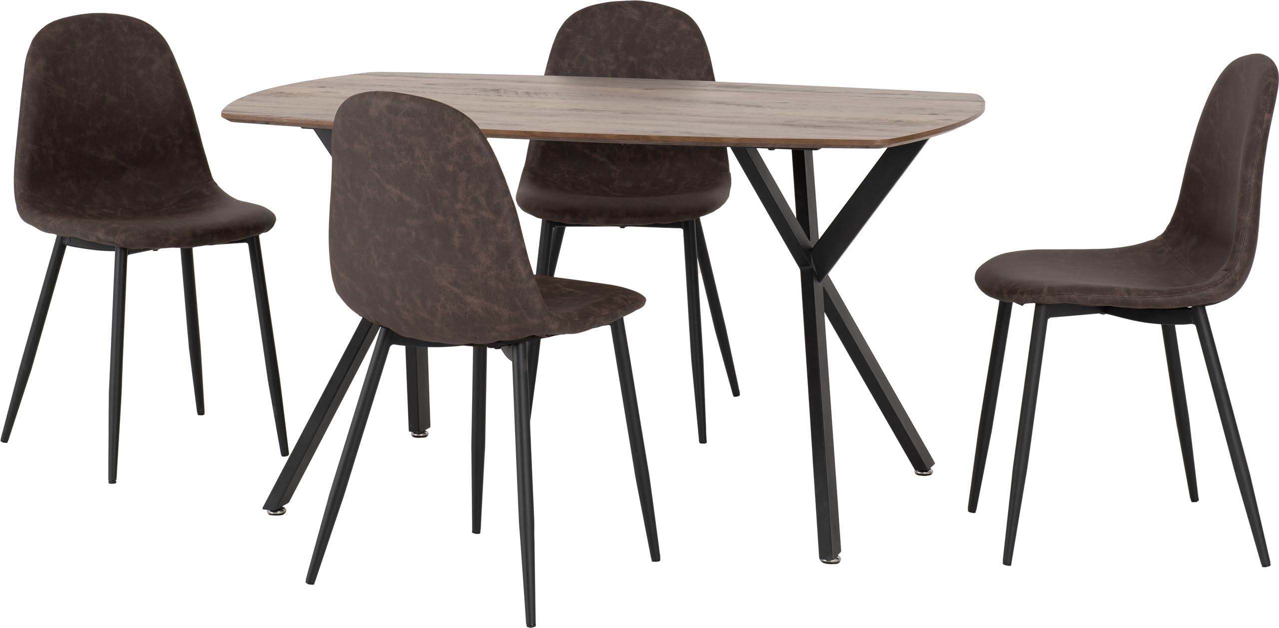 Seconique Athens Rectangular Dining Set Table And 4 Chairs In Medium Oak Effect And Black