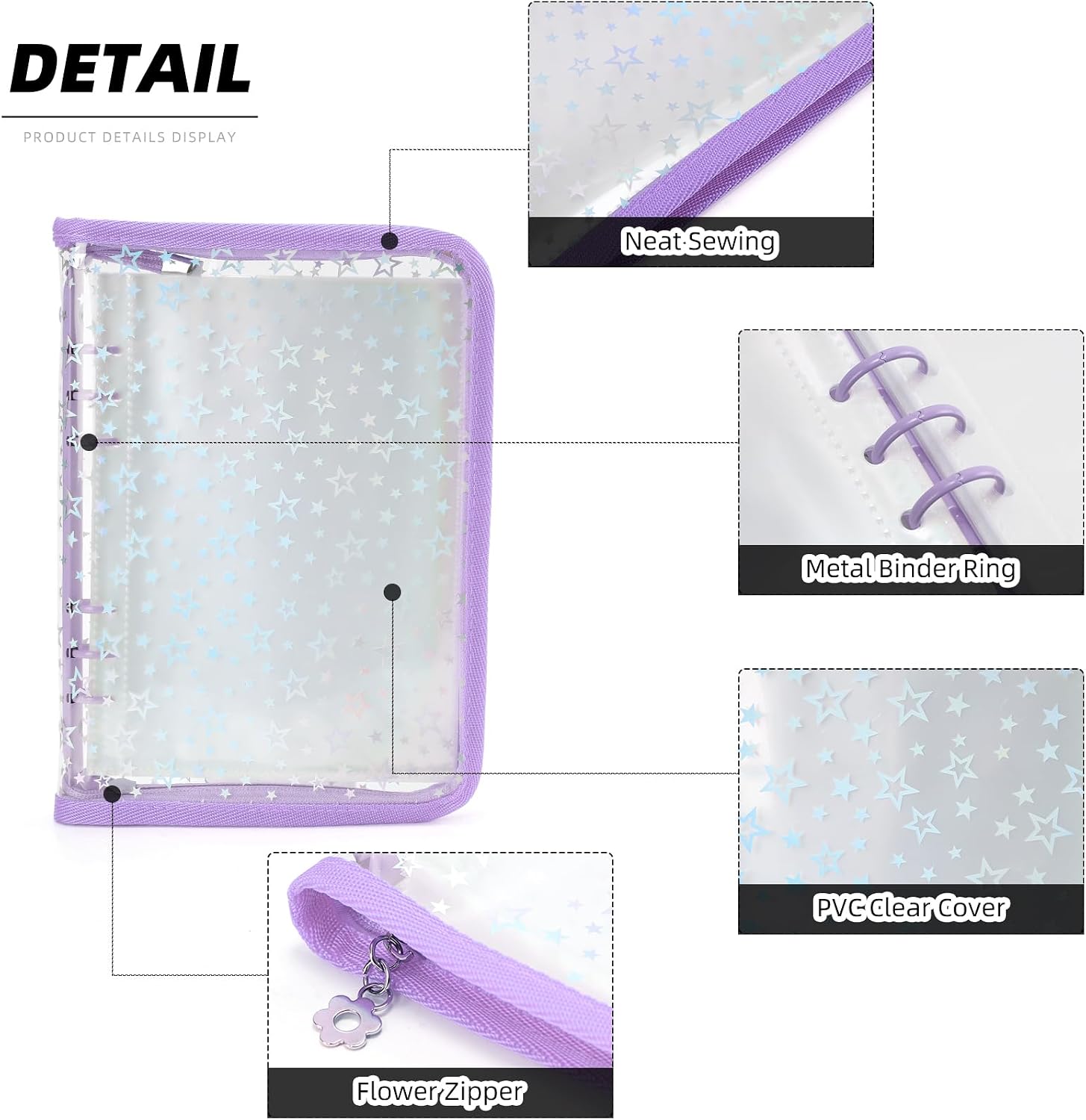 2PCS Sticker Storage Organizer,A5 Album Storage Binder,Reusable Collecting Album Keeper Holder with Clear Laser Star Cover and Pocket Pages(Pink & Purple)