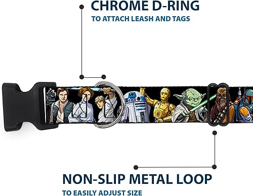 Miniatura 5 de Star Wars Collar para mascotas, collar de perro, hebilla de plástico, personajes clásicos de Star Wars Poses de negro, 11 a 16.5 pulgadas 1.0