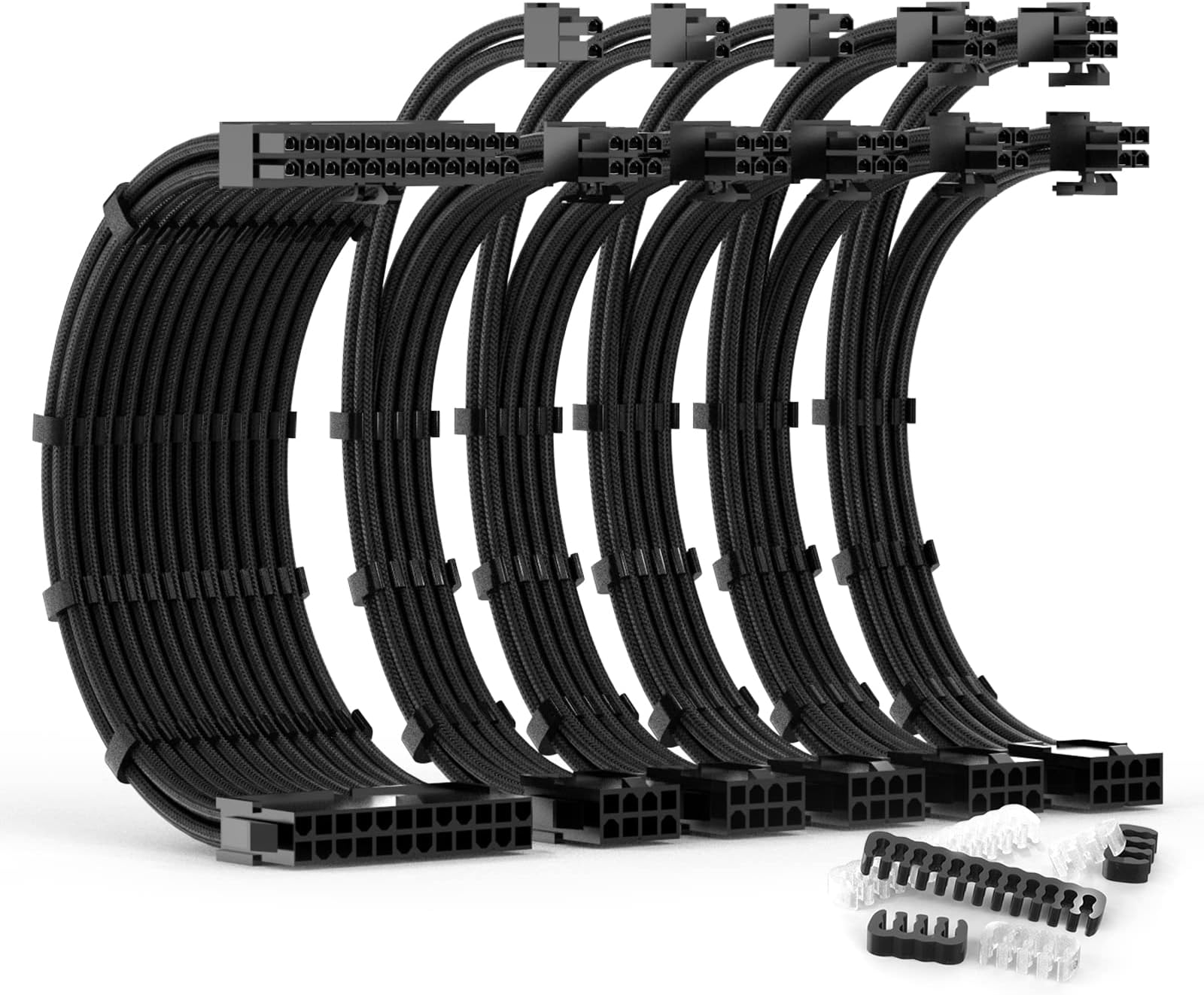 ABNO1 PSU Cable Extension Kit 30CM Length with Two Sets of Cable Combs,1x24Pin/2x8Pin(4+4)/3x8Pin(6P+2P) PC Sleeved Cable for ATX Power Supply (Black)
