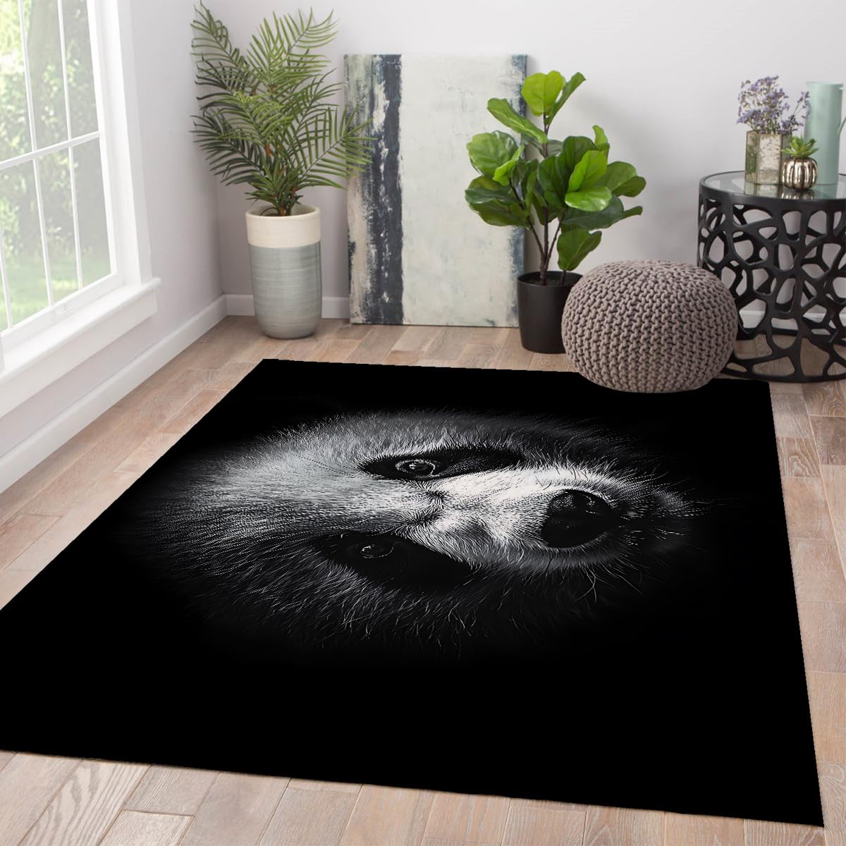 Dywan do pokoju dziecięcego, 120 x 180 cm, dywan powierzchniowy, nadający się do prania, czarno-biały wzór pandy, śliczne dywany, antypoślizgowy, dzikie zwierzęta, leśne zwierzątko, głęboki