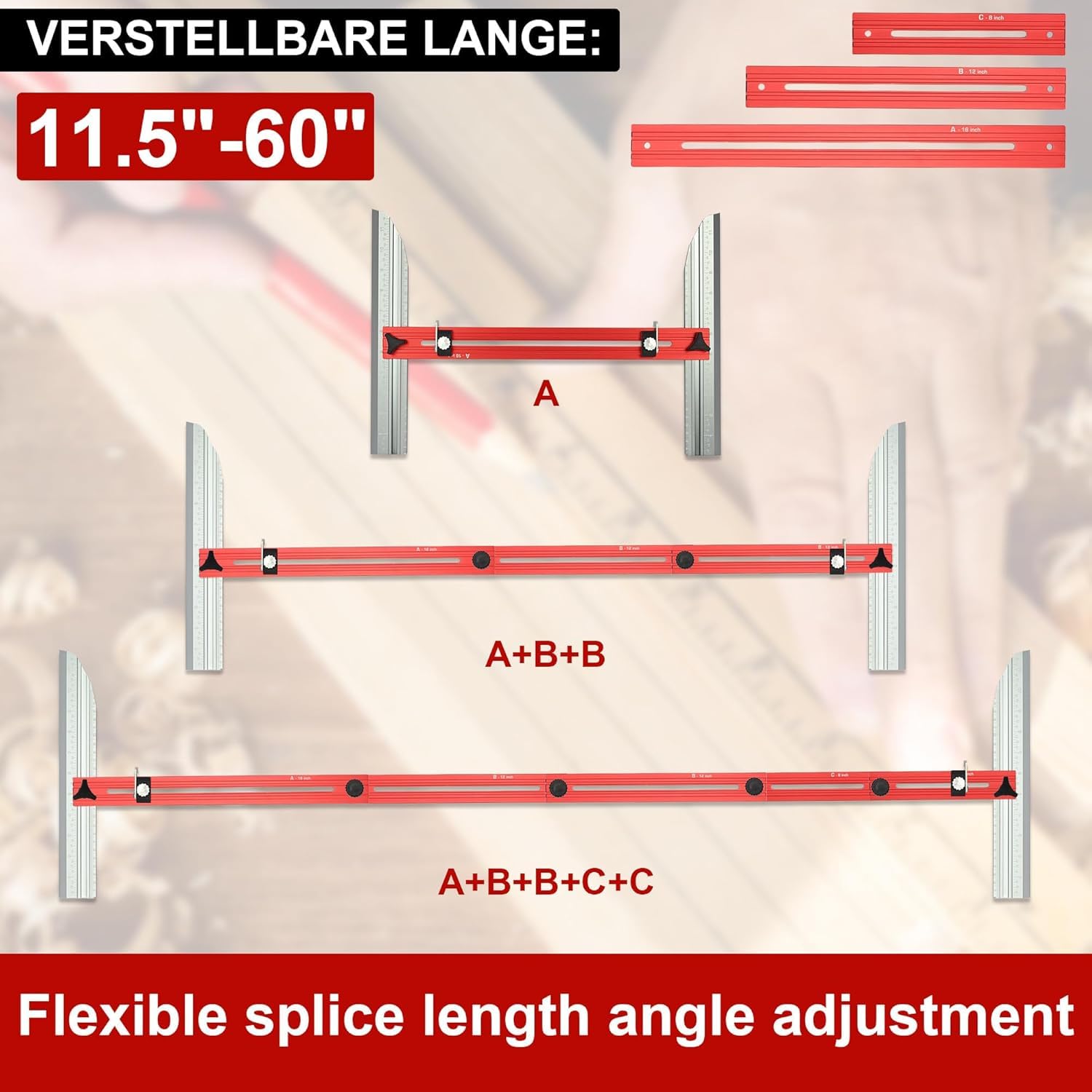 Strumento di misurazione per scale, calibro regolabile per gradini con lega di alluminio T6-6061 e meccanismo di blocco scorrevole per scale, scaffali, cartongesso, strumento per fai da te e