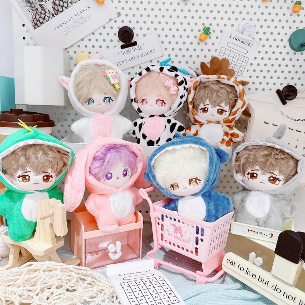 niannyyhouse 10cm~15cm Plush Doll Clothes Onesies Sharks Dinosaurs Cows Rabbits Fawns Unicorn Patterns Bodysuit Dolls Dress Up Accessories (Gray) - Image 4