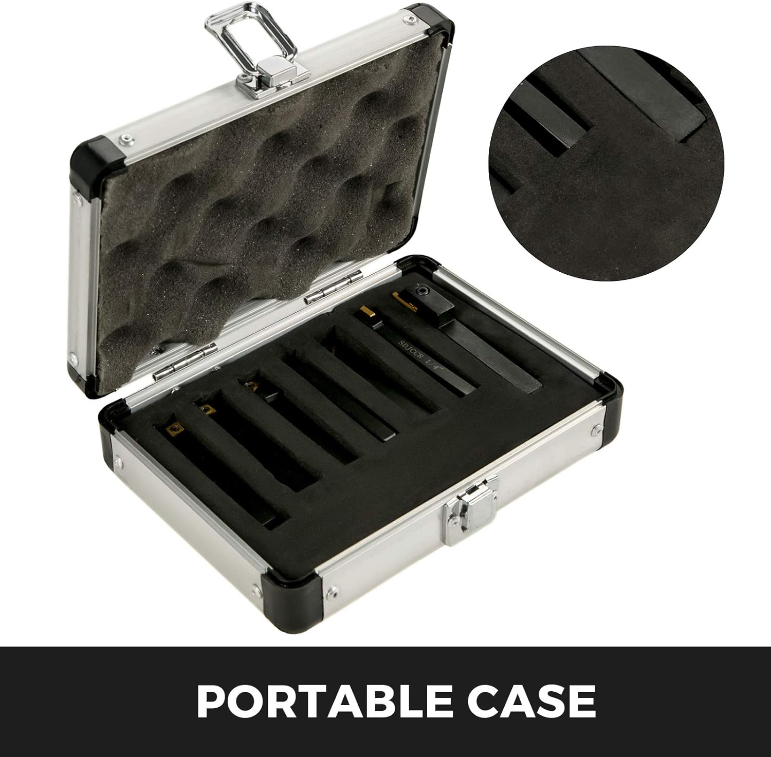 BestEquip Indexable Carbide Tools 1/4" Industrial Lathe Tools 7Pcs/Set Turning Tool Set Super-hard 40cr Mental Lathe Tools Inserts Carbide Tool Holder for Lathe in Black with Portable Case - - 