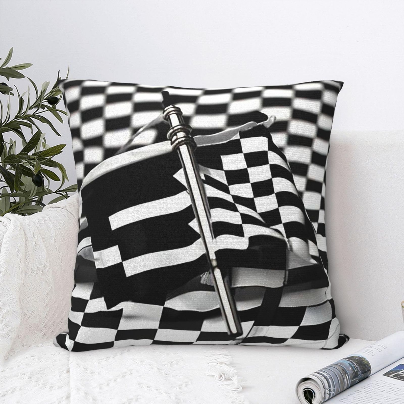 FodPand Luxury Velvet Throw Pillow Covers 24"x24" Super Soft Decorative Pillow Cases - Checkered Flags Race Flags Pillowcases Modern Lumbar Cushion Cases for Couch Sofa Bed Pillow Shams